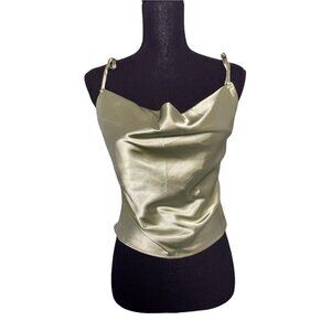 sexy green draped top spaghetti strap tie club blouse Medium slinky